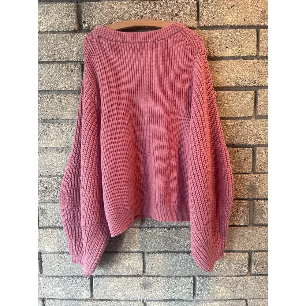 Staud Aura Pink Knit Sweater Balloon Sleeves Womens XL Soft  Wool & Cotton Blend - Picture 10 of 14
